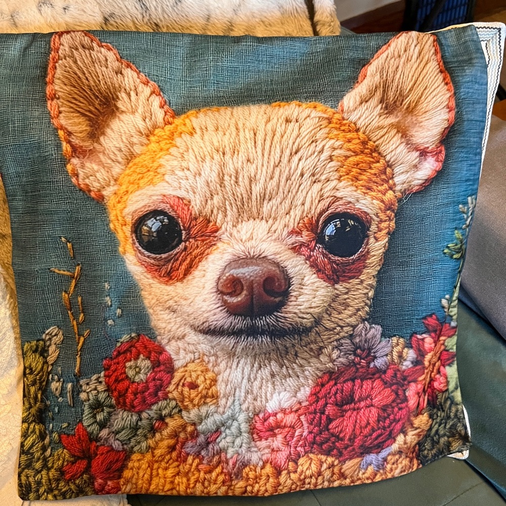 Charming Chihuahua Embroidered Pillow Design Cover